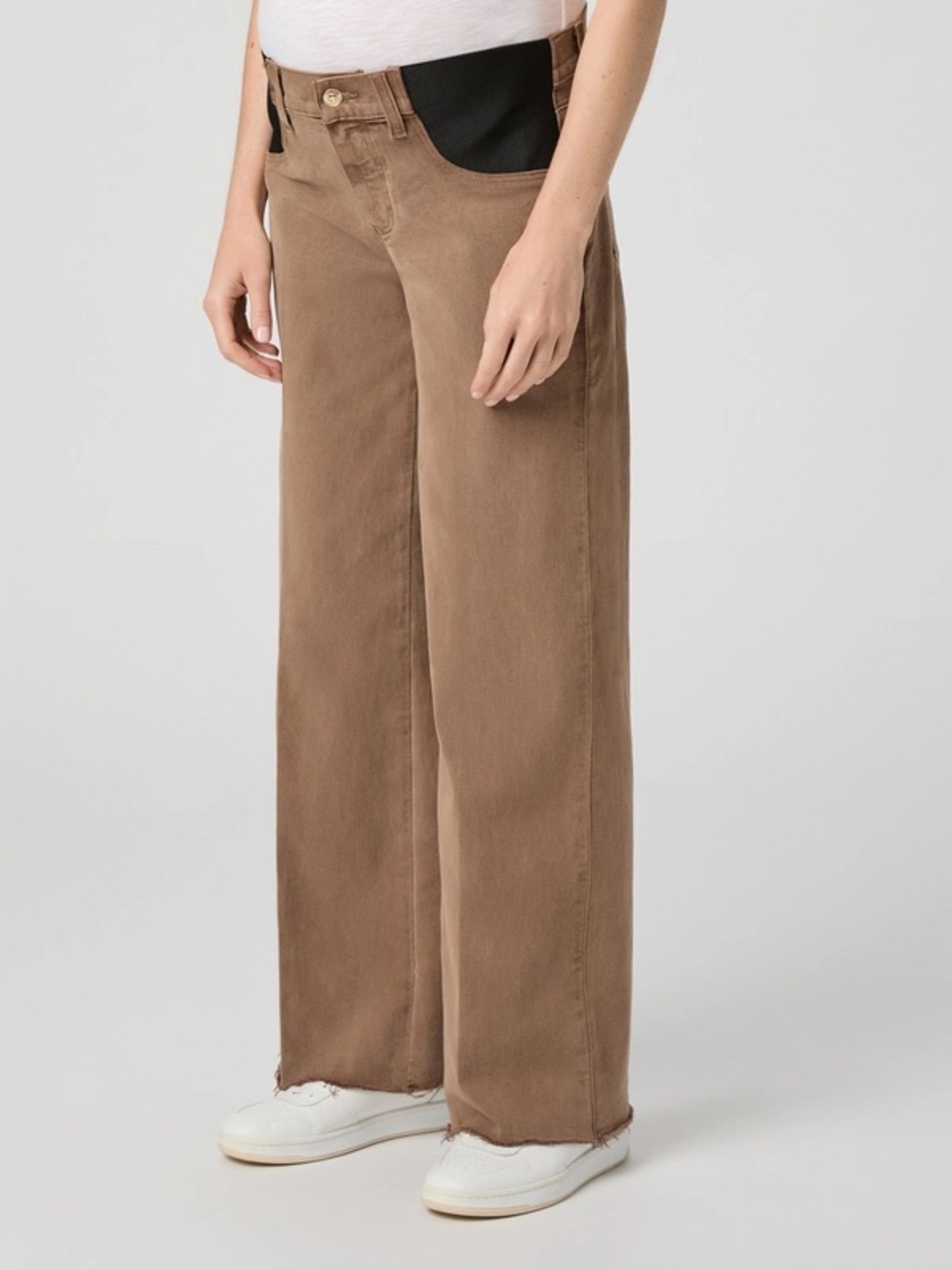 PAIGE Anessa Maternity Wide Leg Jeans Vintage Canewood Brown Size 3